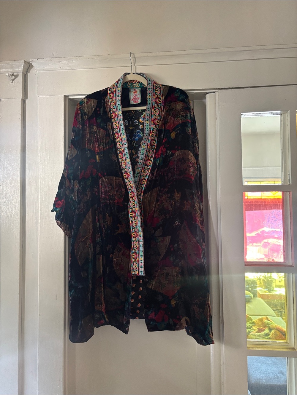 Johnny Was Black Floral Kimono with Multicolor Trim
